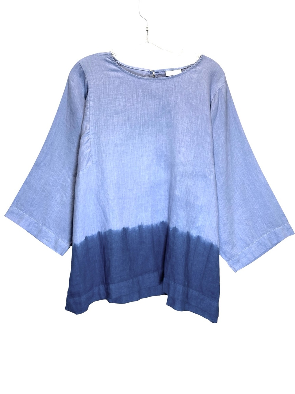 J Jill Blue Linen Tunic Dip Dyed Gradient Design, 3/4 Sleeves - Extra Large